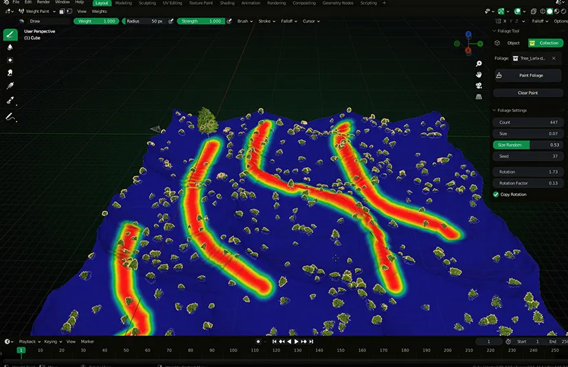 Blender物体散布绘制插件 Foliage Paint Tool v1.0