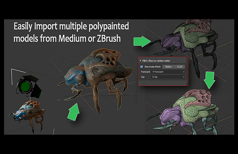 Blender&Zbrush 导入顶点颜色插件 Import Multiple