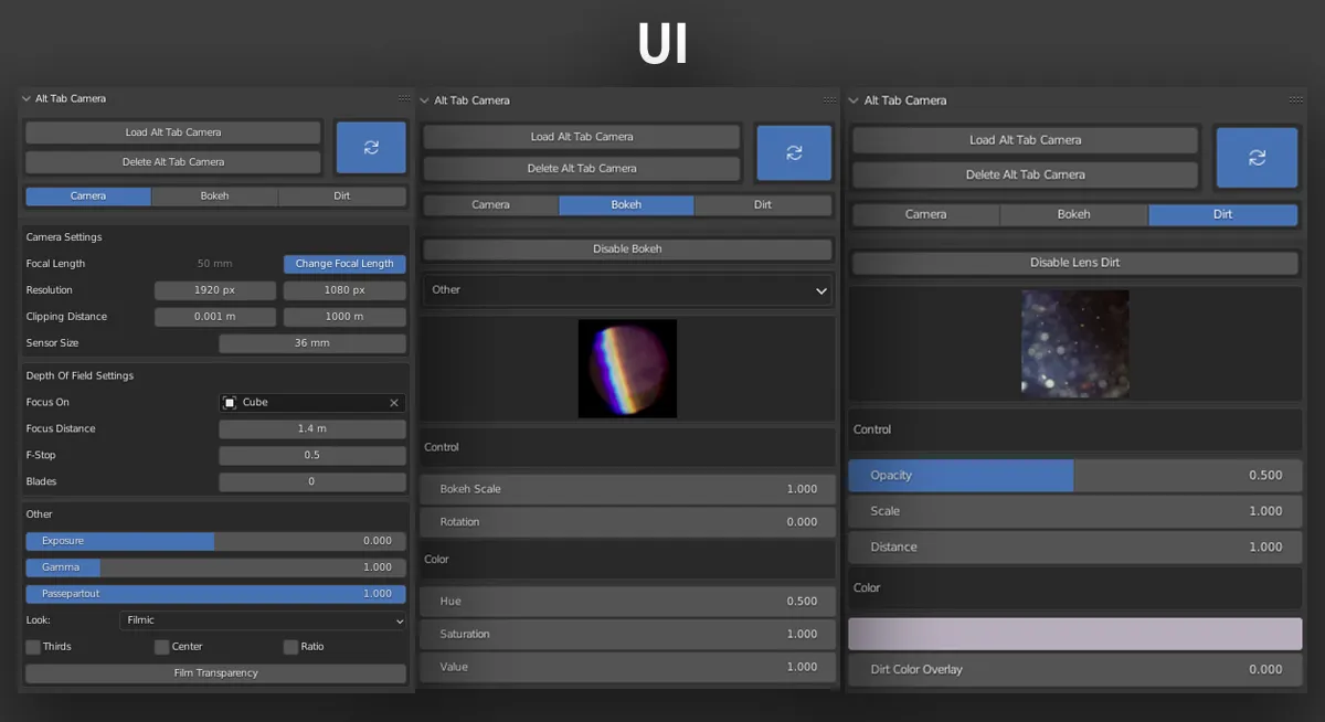 Blender摄像机虚焦景深插件 Alt Tab Camera V1.2.0