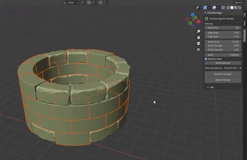 Blender模型破损添加细节纹理雕刻插件 – PolyDamage for Blender