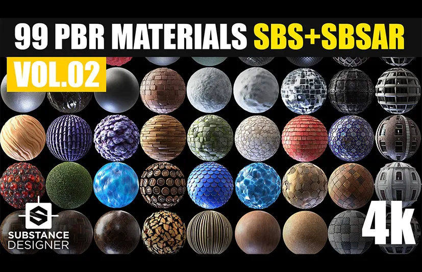 99个PBR材质 – 99 PBR Substance Designer Materials Vol.02