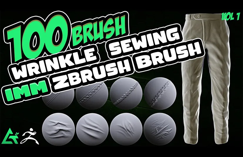 布料笔刷 – 100 Fabric Brushes – Tension , Seam , Compression Folds , Stitches / Zbrush