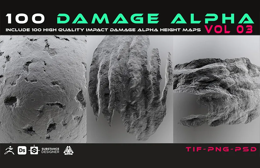 破损笔刷 – 100 Damage Alpha vol 03 + 100 Brush