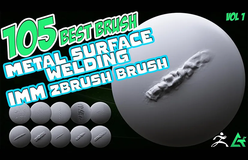 ZB笔刷包 – 105 Zbrush Brush Mega Pack – Metal , Welding , Scratches , Damage IMM Brush