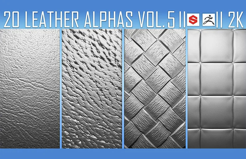 皮革笔刷 – 20 Leather Alphas Vol.5 (ZBrush, Substance, 2K)