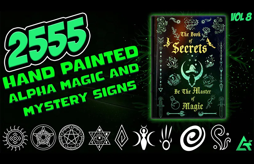 魔法元素和神圣标志 – 2555 Hand Painted Alpha Magic, Mystery & Sacred Signs and Elements (MEGA Pack) – Vol 8