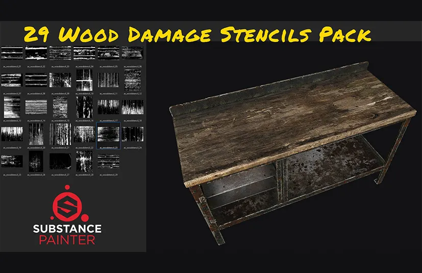 破损木纹 – 29 Wood Damage Stencils Pack