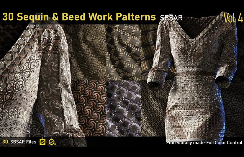 服饰亮片和蜂巢图案 – 30 Sequin & Beed Work patterns-Vol4-SBSAR