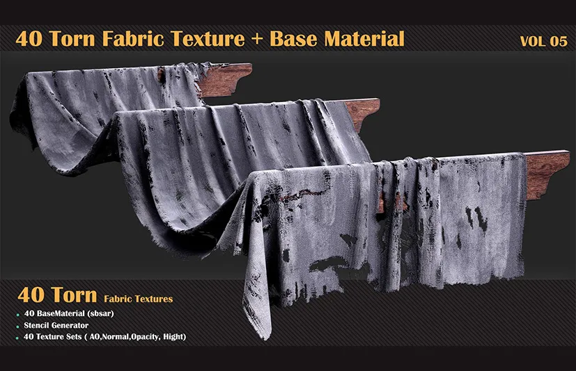 破损的布料贴图 – 40 Torn Fabric Texture – VOL 05