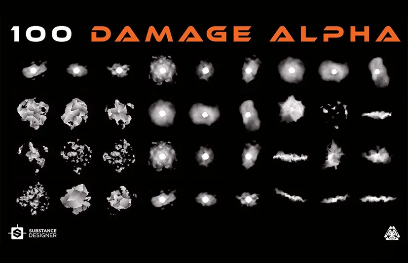 破损纹理 – 100 Damage Alpha – vol 01 + 100 Brush