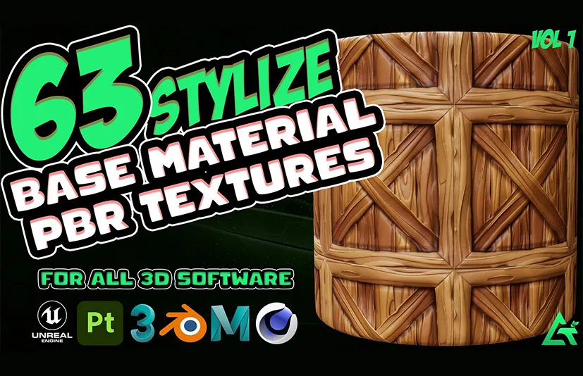 风格化基础材质 – 63 Stylized Base Material +PBR Texture / Substance 3D painter and all 3d software