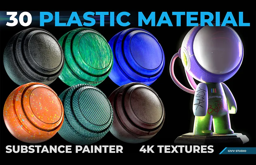 塑料智能材质 – 30 Plastic Material – Smart Material + 4K Textures Set