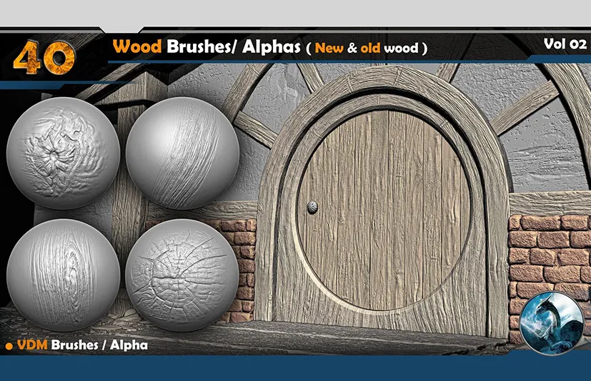 木纹笔刷 – Wood VDM Brushes/ Alphas ( New & old wood ) Vol 02