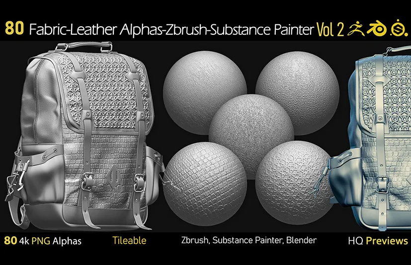 无缝平铺织物皮革贴图 – 80 4K Fabric-Leather Tileble Alphas-PNG-Zbrush-Substance Painter-vol2