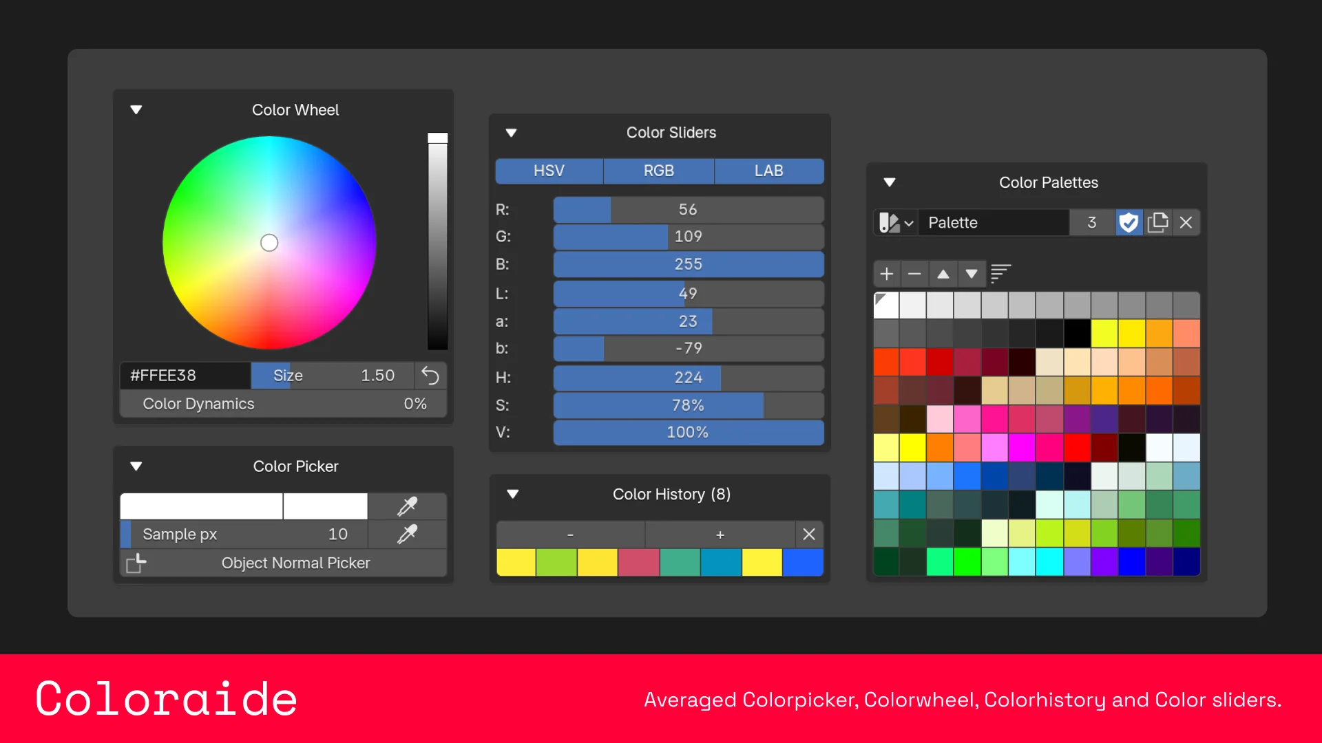 Blender高级颜色选择器与管理器插件 – Coloraide v1.3.5 – Advanced Color Picker and Manager